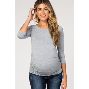 PinkBlush Heather Grey Basic Ruched Fitted Maternity Top